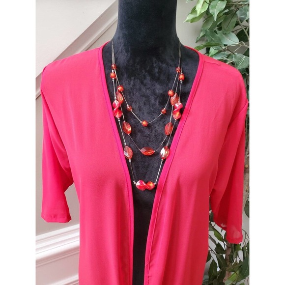 SHEIN Kimono Solid Red Polyester 3/4 Sleeve Open Front Knee Length Dress Size XL - Picture 2 of 9